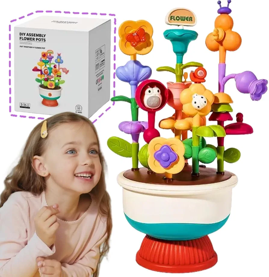 Flower Garden Building Toy Set 41PCS, Flower Building Play Toy for Kids,DIY Gardening Stack Toys, Rainbow Toys Kit，Educational Toys Preschool Games Montessori Toys for Toddlers 3+