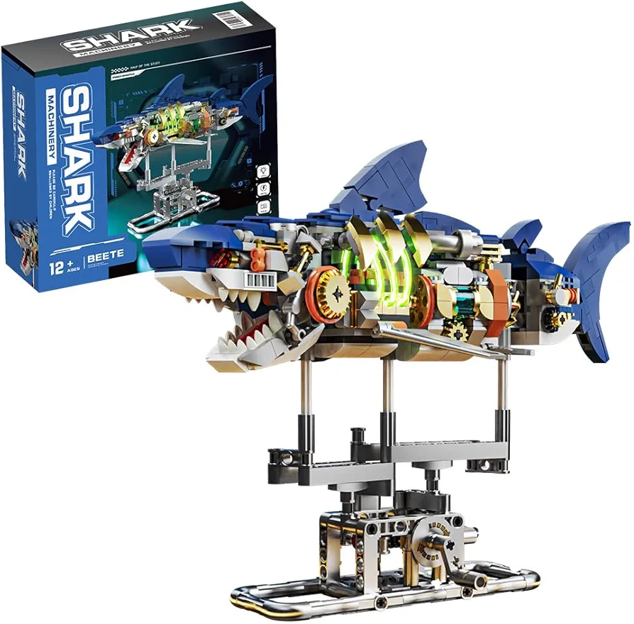 RiceBlock Shark Animal Building Block Set, STEM Toys Compatible with Legos for Boys Age 8-12, Sea Creatures Marine Animal Building Blocks Toys with Display Stand Crossing Ocean Lovers,687pcs