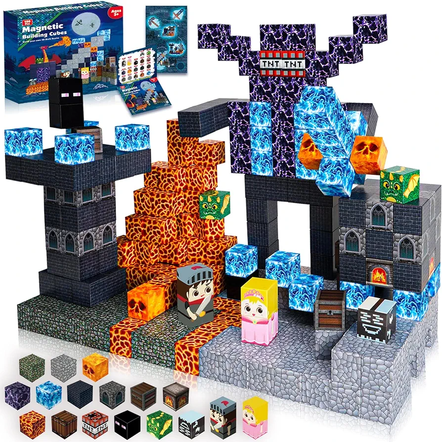 Magnetic Blocks - 100PCS Build Magnet Dark Mechanical Guardian Castle World - Magnetic Toys for Montessori Toddler Christmas Birthday Gifts - STEM Sensory Toys for 3 4 5 6 7 8 9 10 Year Old Boys