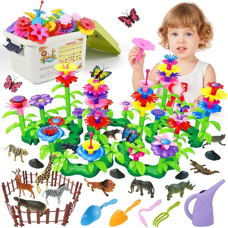 158 PCS Flower Garden Building Toys for Girls Toys, Educational STEM Toy and Preschool Garden Play Set for Toddlers 3 4 5 6 Years old