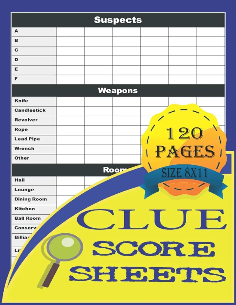 Clue Score Sheets: Clue Score Pads for Clue Board Games, Clue Detective Notebook Sheets, Clue Replacement Pads, Clue Game Sheets, Clue Refill Sheets, Clue Paper Sheets Refills.