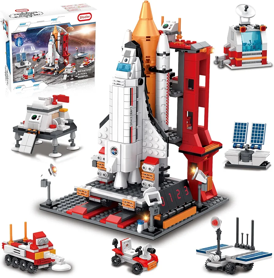 Space Exploration Shuttle Toys for 8-12 and 8-14 Years Boys Kids, 1008pcs 7 Models Aerospace Building Set with Heavy Transport Rocket and Launcher, Educational Construction Toy