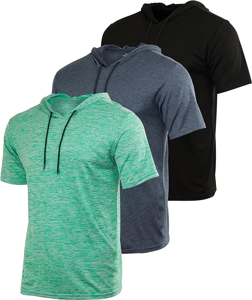 Real Essentials 3 Pack: Men's Dry Fit Short Sleeve Active Athletic Hoodie Pullover Sweatshirt (Available in Big & Tall)