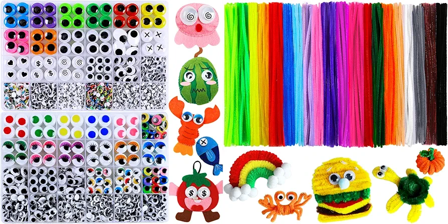 IOOLEEM 200pcs pipe cleaners+2310pcs googly wiggle Eyes, art and craft supplies.