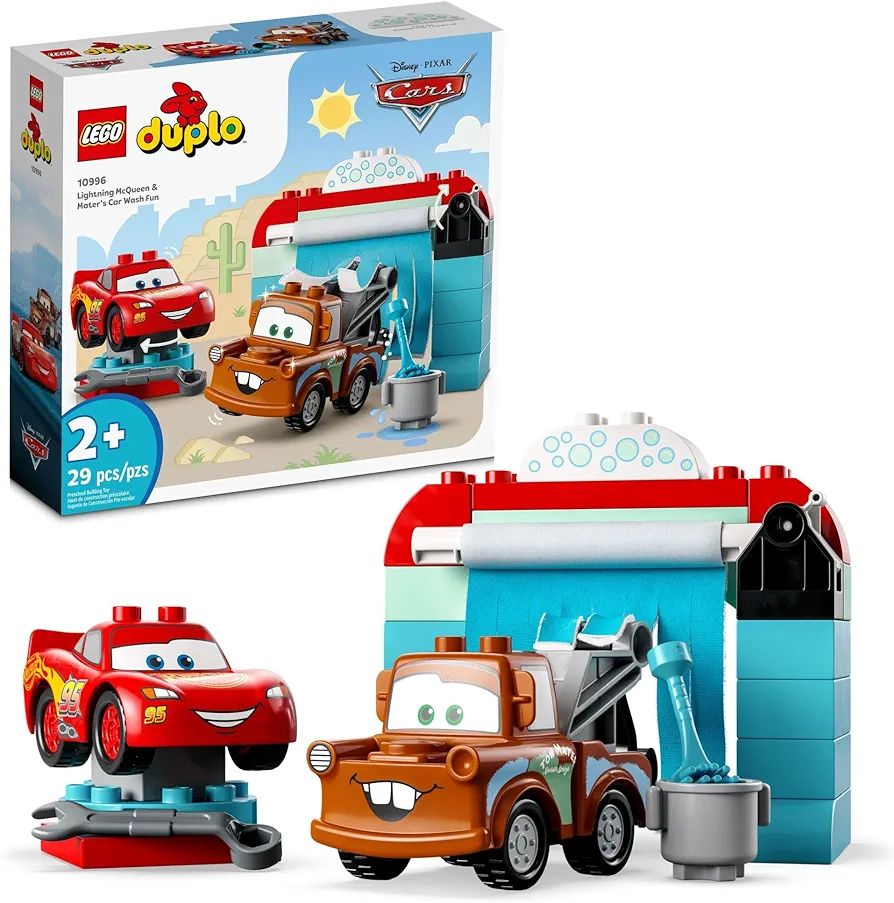 LEGO DUPLO Disney and Pixar's Cars Lightning McQueen & Mater's Car Wash Fun 10996, Buildable Toy for 2 Year Old Toddlers, Boys & Girls, Birthday Gift Idea