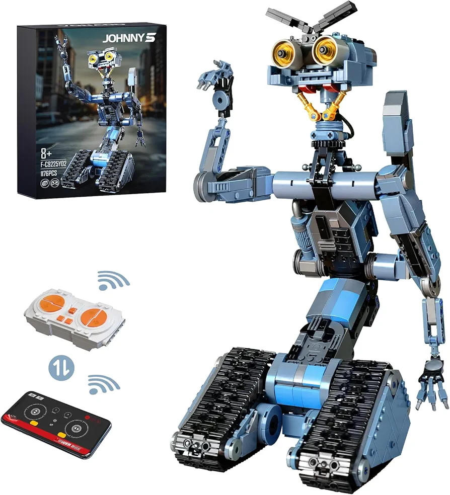 1176 Pieces Johnny 5 Robot Building Set with Remote Control, Short Movie Circuit Building Blocks Toy, Compatible for Lego, Rechargeable Technic Robotics Figure Model Kit, Gift for Adult and Teens 14+