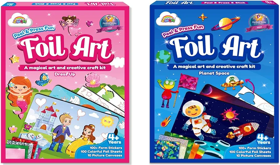 ZMLM Arts & Crafts Kit for Kids: Foil Art Fun Dresss Up & Planet Space Gifts for Girls Boys Art Craft Supplies for Kids Travel Toys Activity Kits Birthday Halloween Christmas Stocking Stuffers Gifts