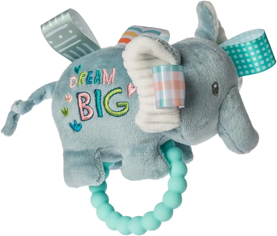 Taggies Soft Baby Rattle with Teether Ring and Sensory Tags, 6-Inches, Dream Big Elephant