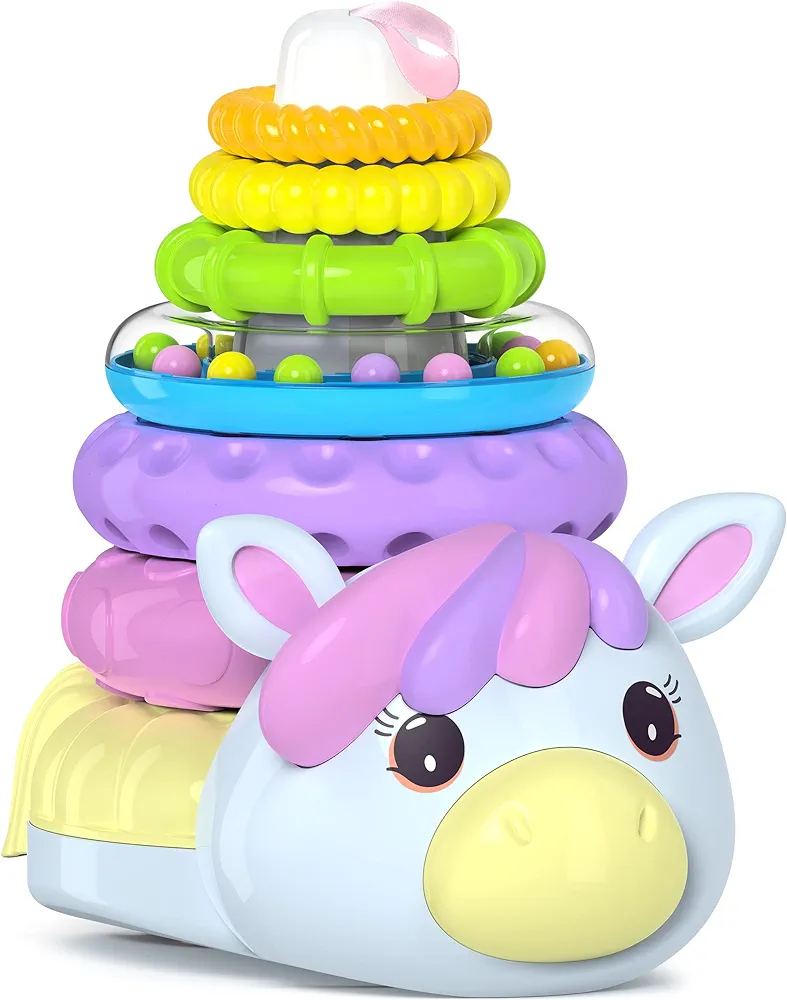 Move2Play, Unicorn Ring Stacking Toy, Gift for 1 Year Old Girls & Boys, Baby Toys, 6 to 12 Months, Ages 0-6+, 9, 10, 18+ Months