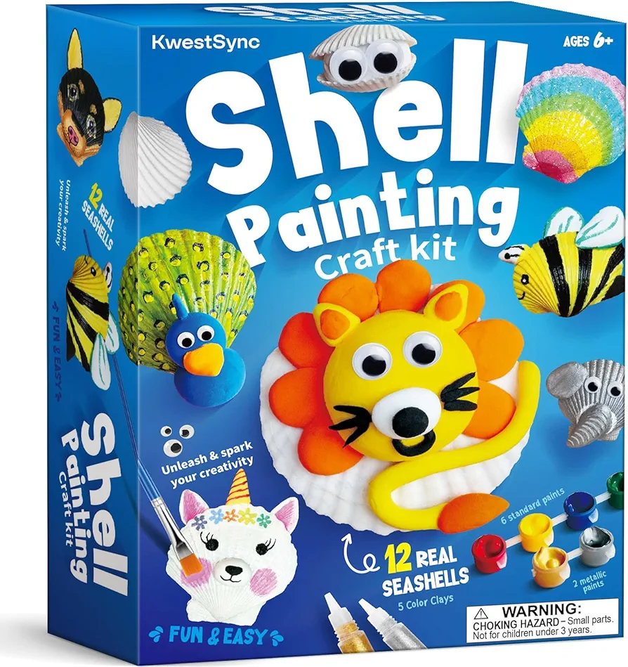 Kwestsync Shell Painting Craft Kit for Kids, Arts & Crafts Gifts for Boys and Girls Ages 4-8, 6-8, 8-10 - Creative Art Activity Girls Toys Age 6-8, Great Crafts Gifts for 6 Year Old Girls