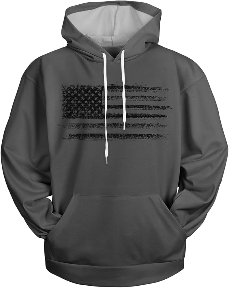 H HYFOL Graphic Hoodies for Men USA Flag American Patriotic Long Sleeve Pocket Pullover Sweatshirts