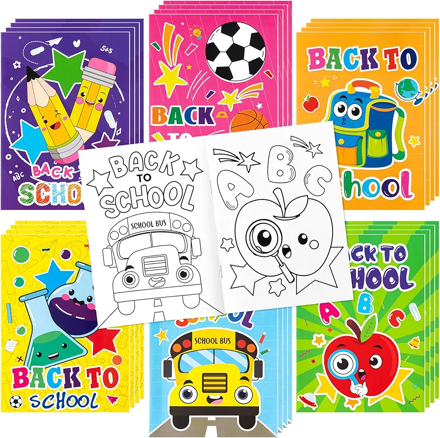 Dvbonike 24Pcs Back to School Coloring Books - First Day of School DIY Color-in Pages Pencil Schoolbag Cute Patterns Drawing Booklet Classroom Reward Art Activity Gifts Party Favors Supplies for Kids