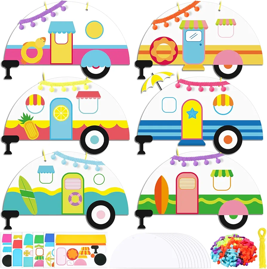 30 Sets Beach Camping Paper Plate Craft for Kid Classroom DIY Camper Craft Kit Make Your Own Beach Camper Craft Summer Beach Camper Theme Party Supplies for Toddler Bible School Home Activities