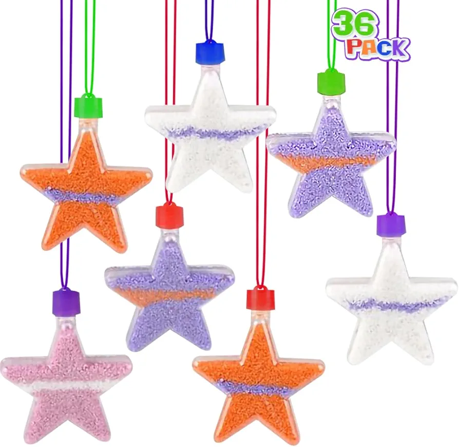 ArtCreativity Star Sand Art Bottle Necklaces (Pack of 36) Sand Art Craft Kit with Shaped Bottles, Craft Party Supplies and Party Favors for Kids - Sand Sold Separately