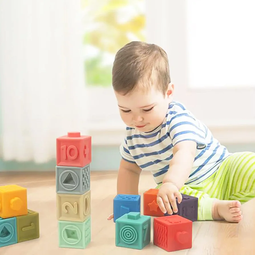 Soft Stacking Blocks with Numbers Animals Patterns for Babies Infants Toddlers