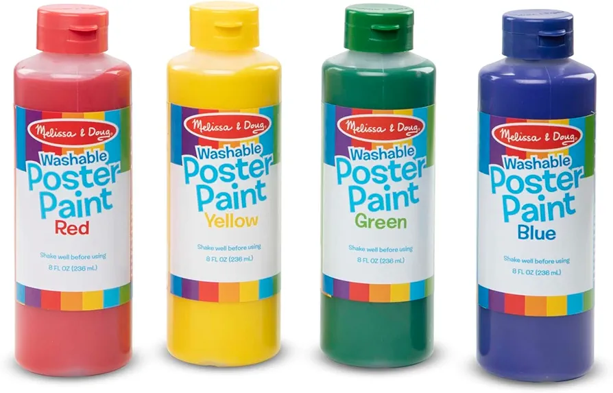 Melissa & Doug Washable Poster Paint Set (4 Colors Red, Yellow, Green, Blue)