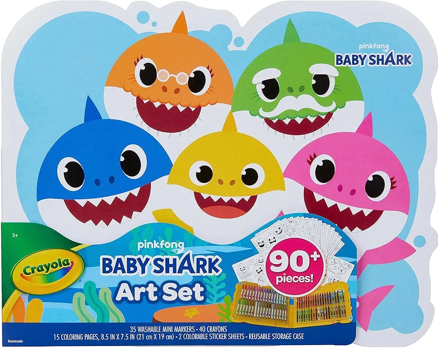 Crayola Baby Shark Art Set, 90 Pieces, Gift for Kids, 4, 5, 6, 7