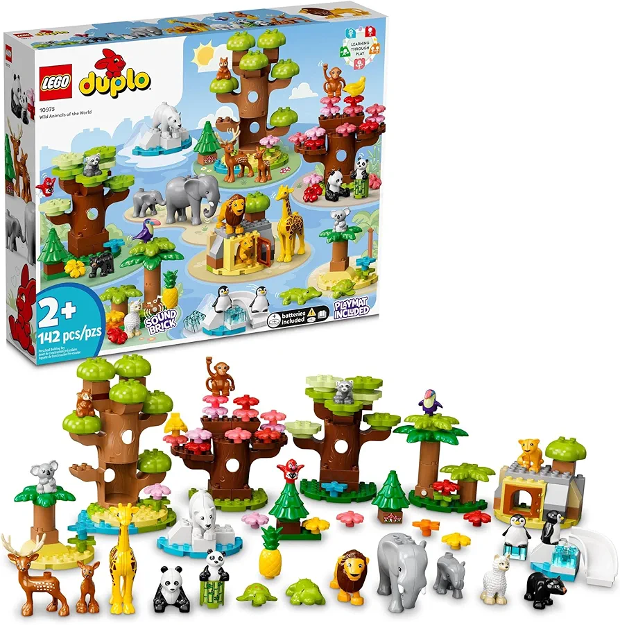 LEGO DUPLO Wild Animals of The World Toy 10975, with 22 Animal Figures, Sounds and World Map Playmat, Educational Animal Building Kit, Learning Toy, Gift for Toddlers, Girls, Boys 2-5 Year Old