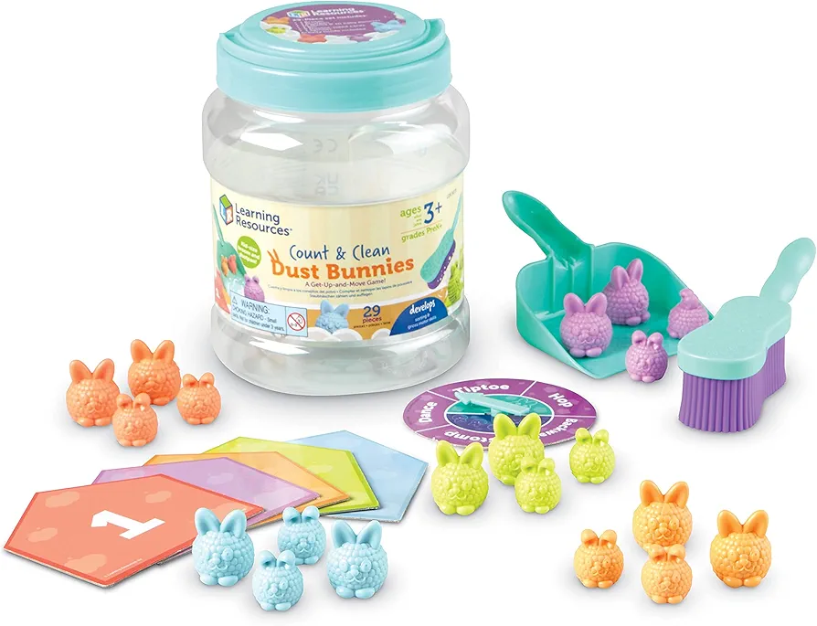 Learning Resources Count & Clean Dust Bunnies - 29 Pieces, Age 3+ Toddler Activities, Educational Toys Set, Color Teaching Toys