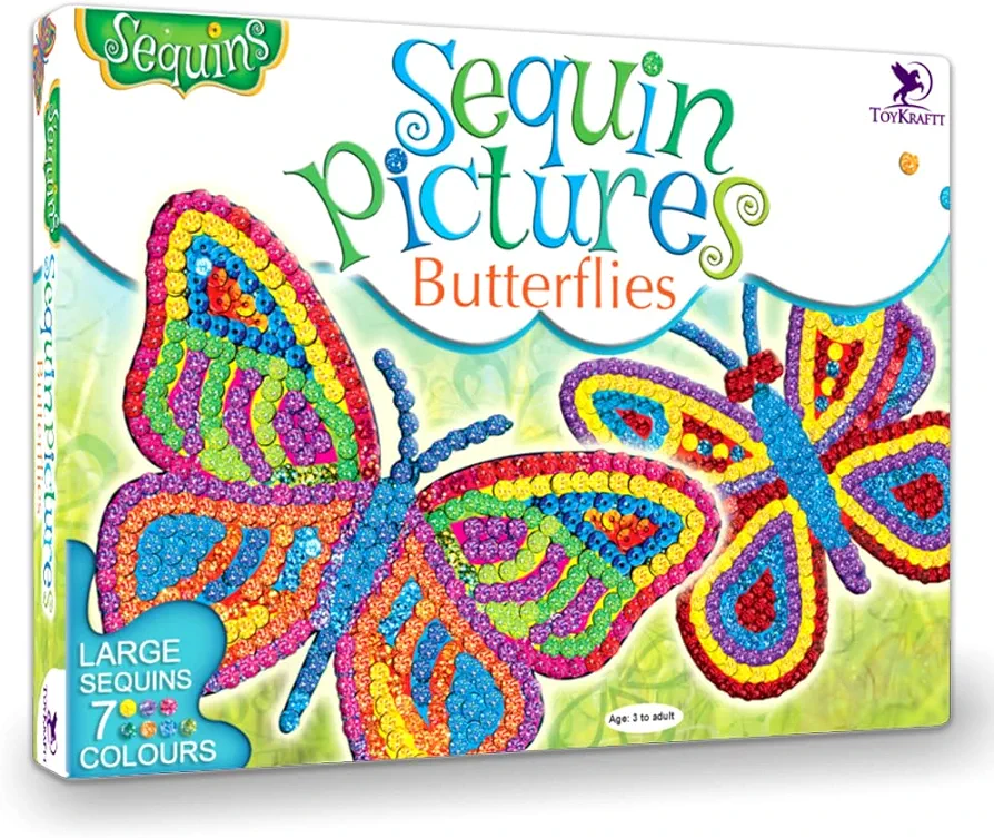 ToyKraftt Toddler Butterfly Art and Craft Kit for 3 to 5 Year Olds, Peel and Stick Pictures, Gifts for Boys Girls - Sequin Pictures Butterflies