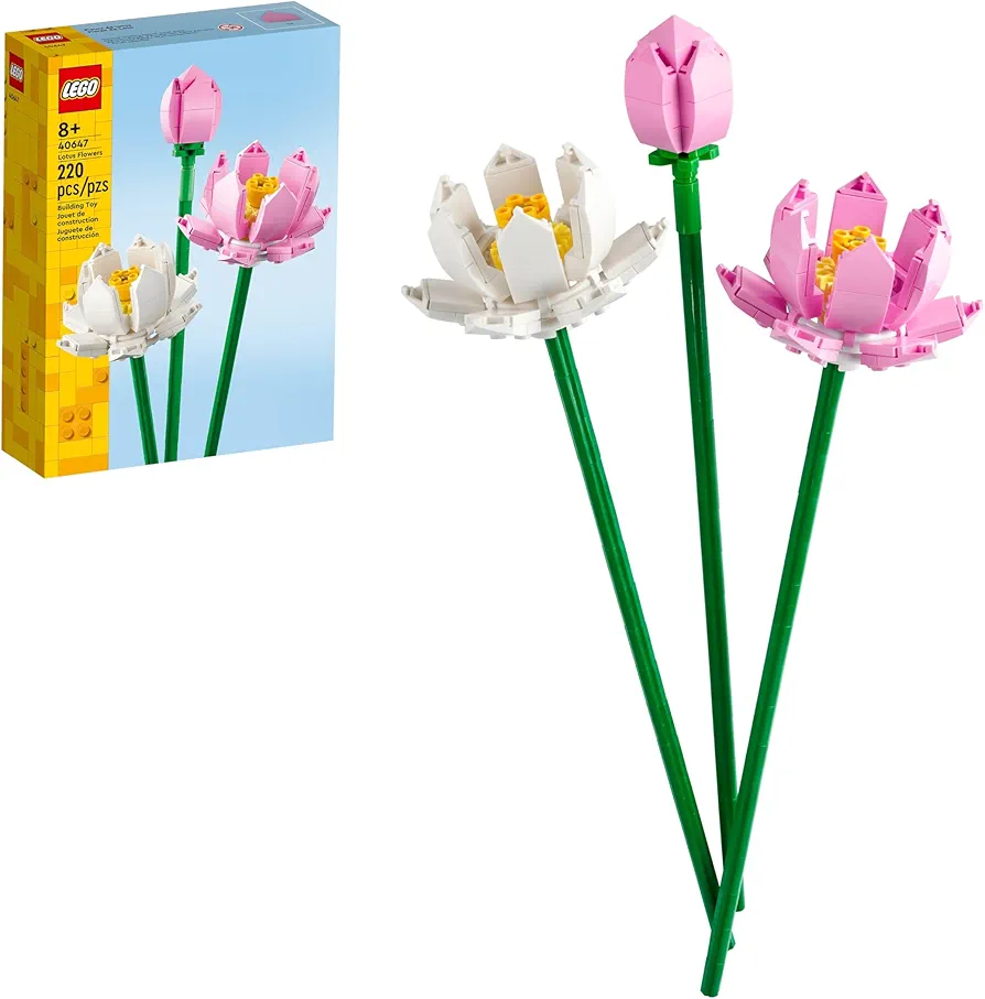 LEGO Lotus Flowers Building Kit, Artificial Flowers for Decoration, Idea, Aesthetic Room Décor for Kids, Building Toy for Girls and Boys Ages 8 and Up, 40647