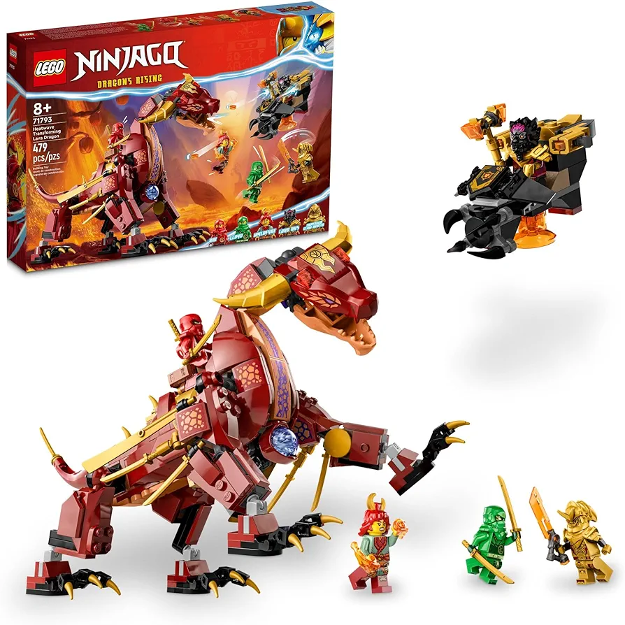 LEGO NINJAGO Heatwave Transforming Lava Dragon 71793 Building Toy Set, Features a Ninja Dragon, a Hovercraft Vehicle and 5 Minifigures, Lava Dragon Toy for Kids Ages 8+ Who Love Ninja Adventures