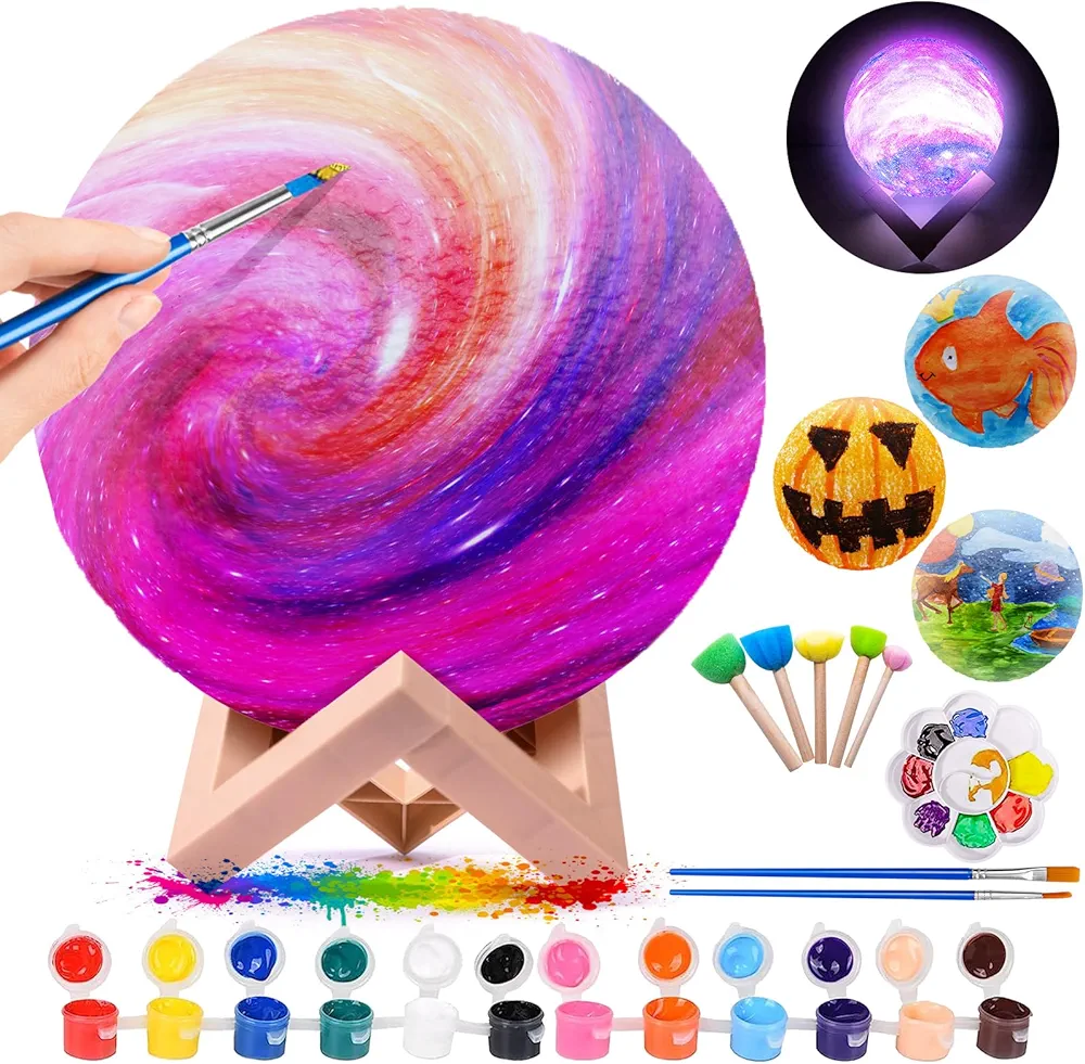 Alckijy Moon Lamp,Paint Your Own Moon Lamp Kit, Arts and crafts for kids ages 8-12, Christmas gifts for kids,art supplies for girls ages 8-12,Nightlight for kids room