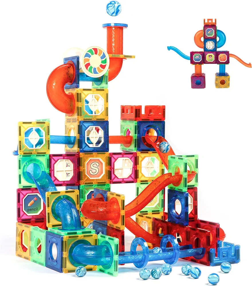 MAGBLOCK Magnetic Tiles 176Pcs Marble Run Race Track Toy Set STEM Educational Building Blocks Child Brain Development Kit Magnet Construction Toys for Boys Girls Kids Age 5 6 7 8 9 10+ Years Old