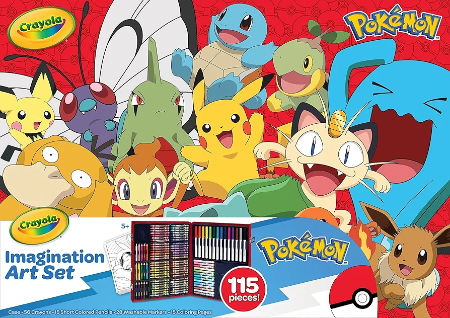 Crayola Pokémon Imagination Art Set (115pcs), Kids Art Kit, Coloring Supplies, Pokemon Toys, Pokemon Gift for Boys & Girls