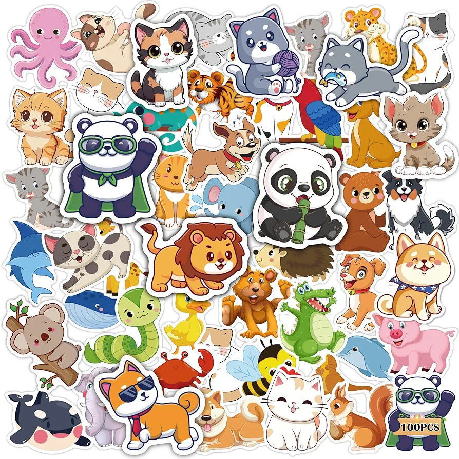 OHOME Water Bottle Stickers for Kids,Cute Animal Aesthetic Sticker Pack - Party Favors for Kids 4-8 | 3-12 Year Old Boy Girl Birthday Gift,Arts Crafts Preppy Stuff for 8-12,Halloween Games,100 PCS