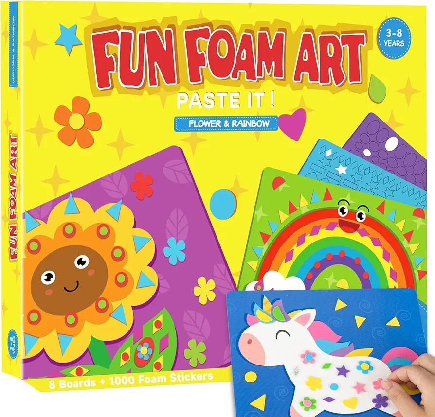 AluAbi Foam Stickers for Kids Crafts, No Mess Toddler Art Activity with Rainbow & Sunflower, Children Travel Toys DIY Craft Kits, Gifts for Boys & Girls 3 4 5 6 7 8