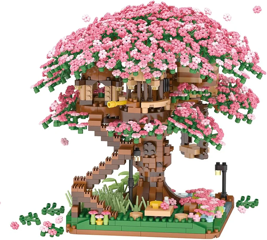 Cherry Blossom Tree Building Block Kit 2008 Pcs Cherry Bonsai Tree Building Sets DIY Sakura Tree House Model Sets Flowers House Mini Bricks Building Kit Gift for Adults Teens Girls 14+