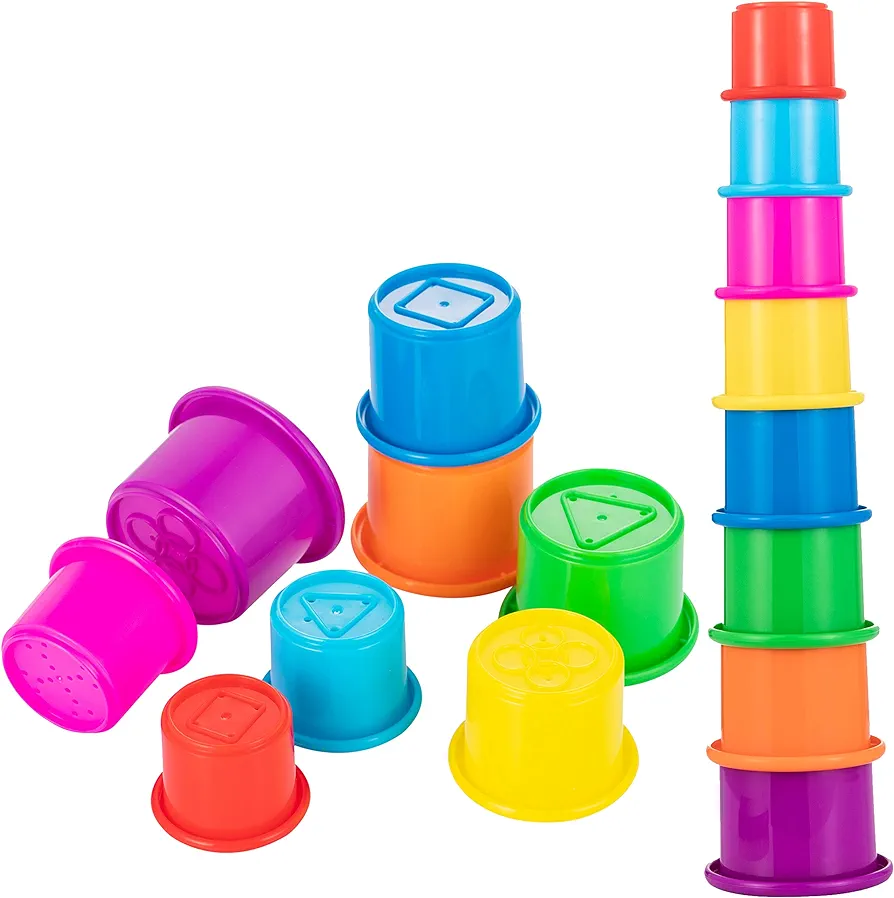 Colorful Stacking & Nesting Cups - 8 Cups Fun Color Learning Toy - Great Bath & Beach Toy for Baby Toddler & Kids - Preschool Game