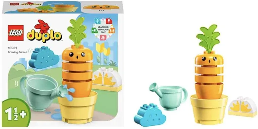 LEGO DUPLO My First Growing Carrot, Gift for Toddlers, Stacking Toy for Babies from 1.5 Years with 4 Vegetable Stones, Educational Toy in Easter Basket 10981