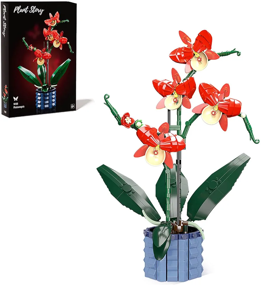 Icons Orchid Flowers Artificial Plant Building Sets Toys, Anniversary Decoration, Gift for Mother's Day or Birthday, Home Office Living Room Decoration