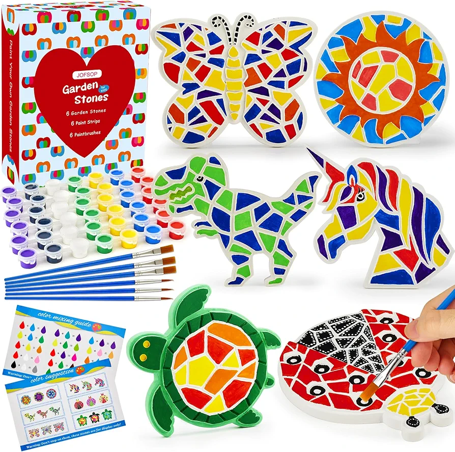 6 Paint Your Own Stepping Stones For Kids Craft Kit - Arts and Crafts For Kids Ages 4-6-8-12 Crafts For Girls Ages 8-12 Best Christmas Birthday Gifts Toys for 3,4,5,6,7,8,9,10 Years Old Girls Boys