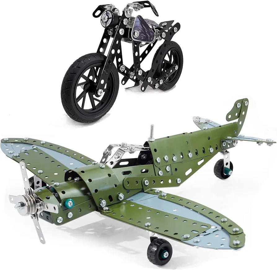 285 Pcs Metal Model Airplane Kits & 117 Pcs Metal Model Motorcycle Kits, Erector Set, Building Toys, STEM Kits