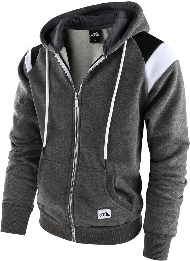 Men's Full Zip Fleece Hoodie zippered Color Block hooded slim Fit Long Sleeve Lightweight Sweatshirt