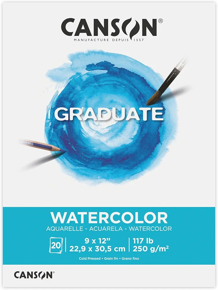 Canson Graduate Watercolor Pad, Foldover, 9x12 inch, 20 Sheets | Artist Paper for Adults and Students - Painting, Gouache, Mixed Media and Ink