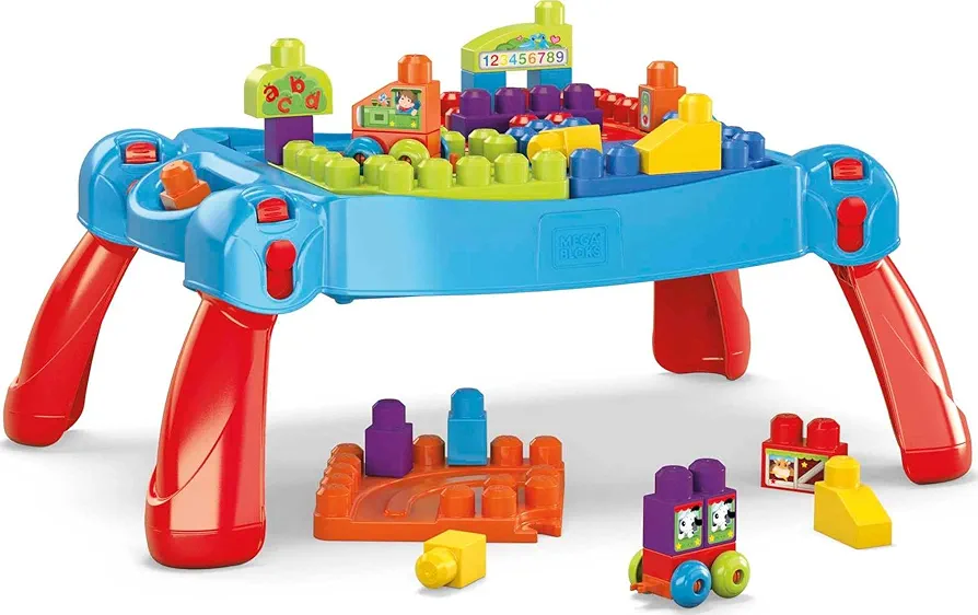 MEGA BLOKS First Builders Toddler Blocks Toy Set, Build ‘n Learn Activity Table with 30 Pieces and Storage, Blue, Ages 1+ Years (Amazon Exclusive)