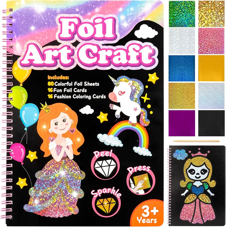 HUANLANG Art & Craft Activity - Foil Fun DIY Creative Activity Foil Art for Kids, No Mess Art Travel Toys Activity, Idea Gifts for Girls & Boys Ages 4, 5, 6, 7, 8, 9, Kids Craft Kits & Supplies