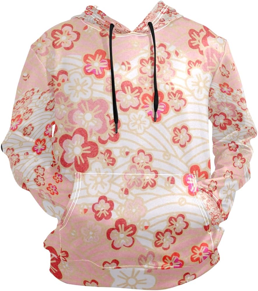 ZZKKO Leisure Clothes Cherry Blossom Flower Hooded Sweatshirt Men Upper Outer Garment Thin Sportswear Size L