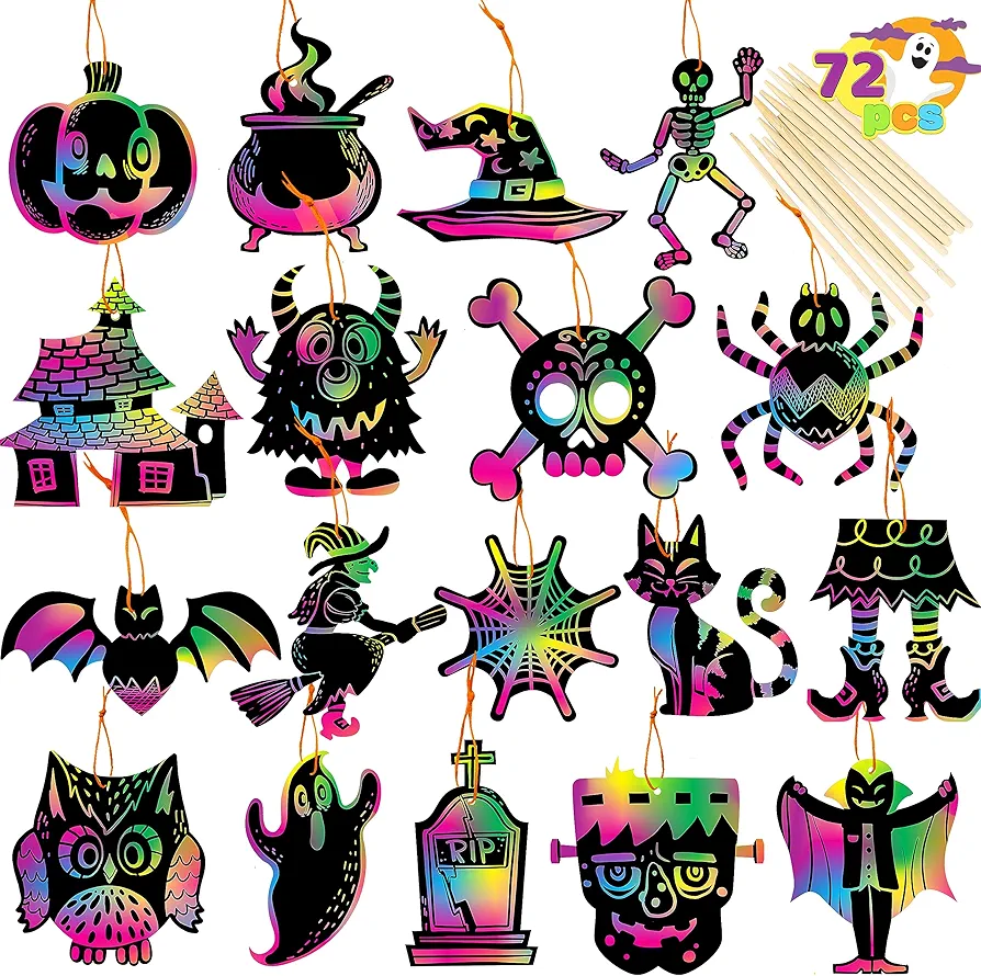 JOYIN 72 Pcs Halloween Crafts for Kids, Halloween Scratch with 18 Designs for Arts and Crafts, Activity Book, Trick-or-Treating, Halloween Party Favors, Halloween Event Party Supplies