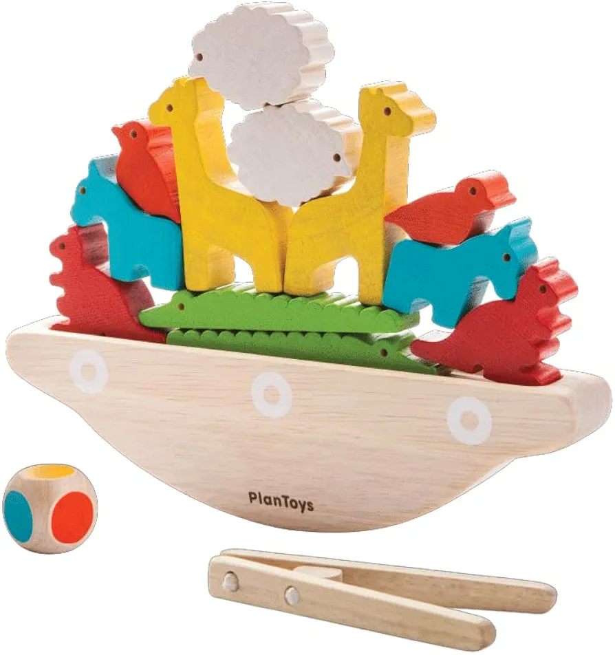 PlanToys Wooden Balancing Boat Toy (5136) | Sustainably Made from Rubberwood, Safe Paints and Dyes