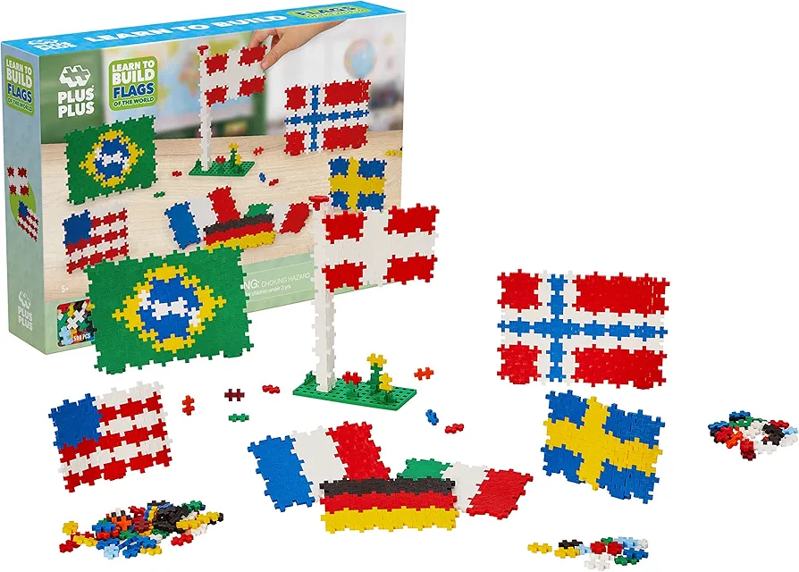 PLUS PLUS - Learn to Build - Flags of The World - 500 Pieces, Construction Building Stem/Steam Toy, Interlocking Mini Puzzle Blocks for Kids