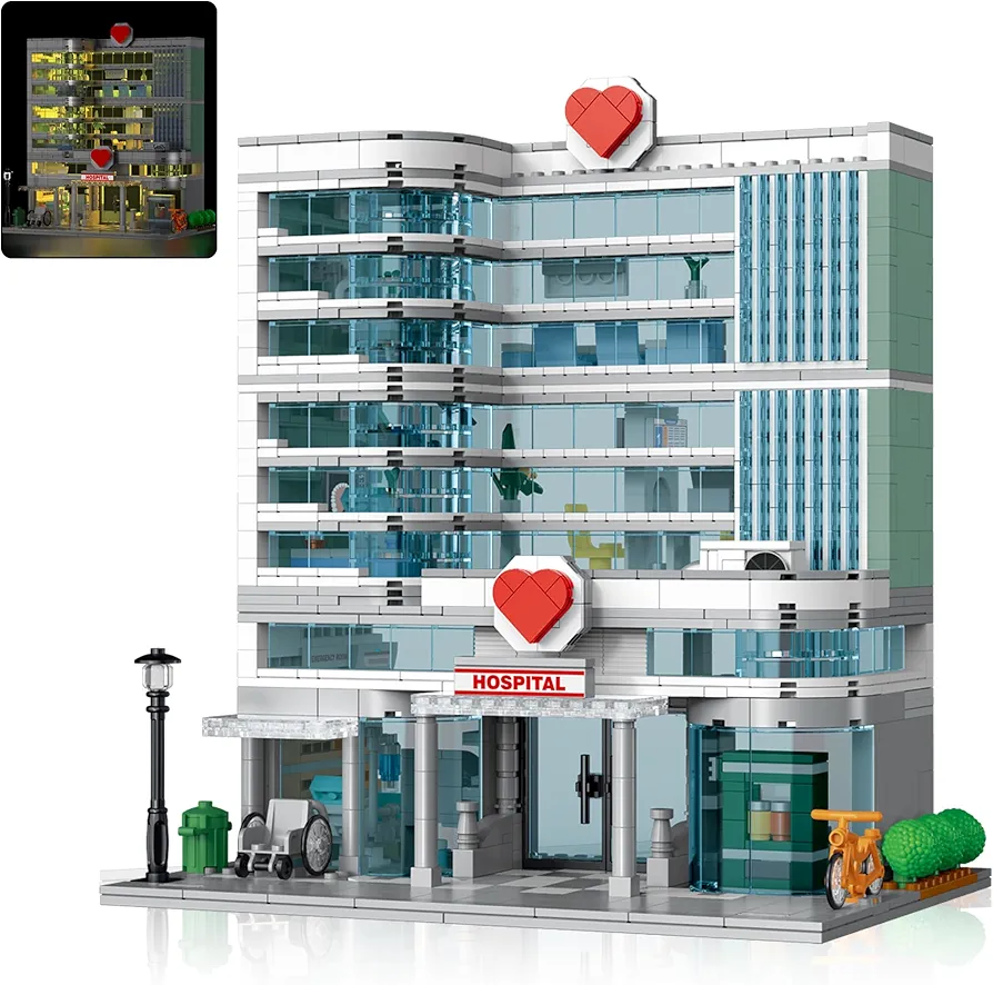 HI-REEKE Hospital Building Block Set, City Architecture Toy for Teens-1350pcs