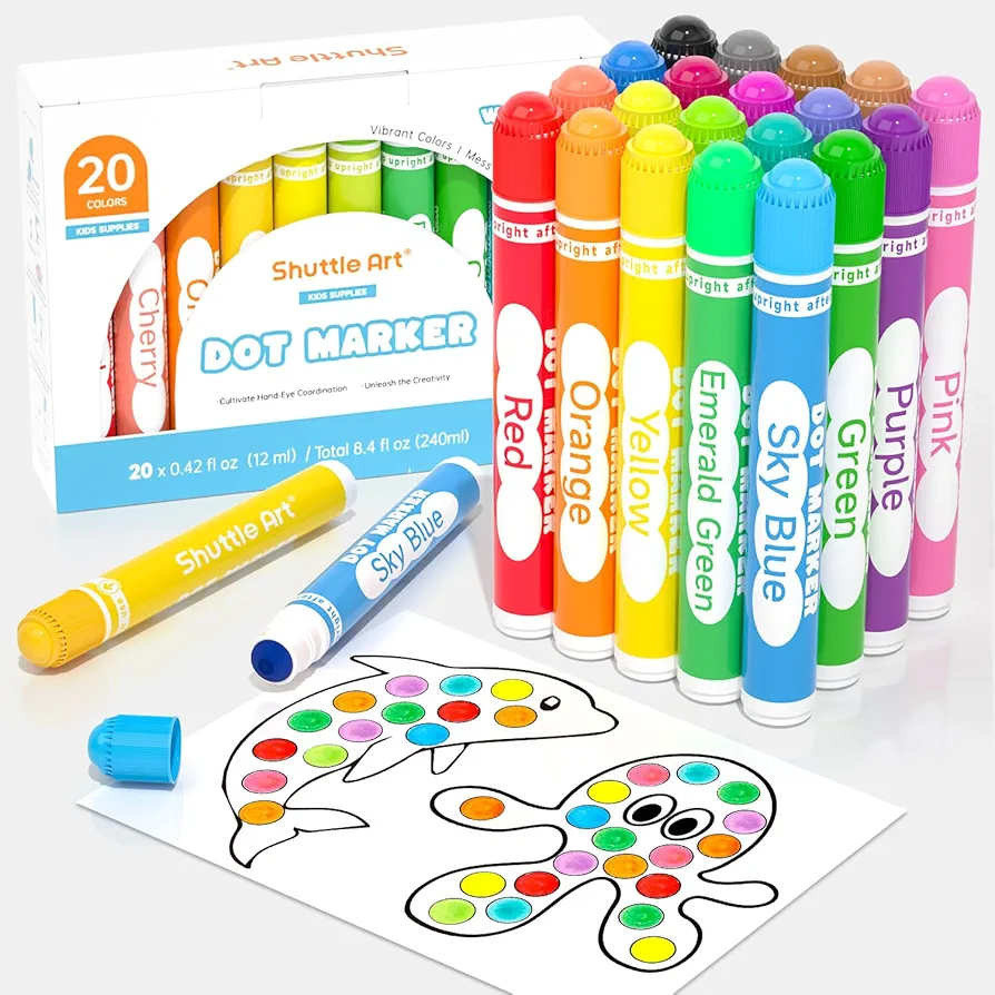 Shuttle Art Dot Markers, 20 Colors Washable Markers for Toddlers,Bingo Daubers Supplies Kids Preschool Children, Non Toxic Water-Based