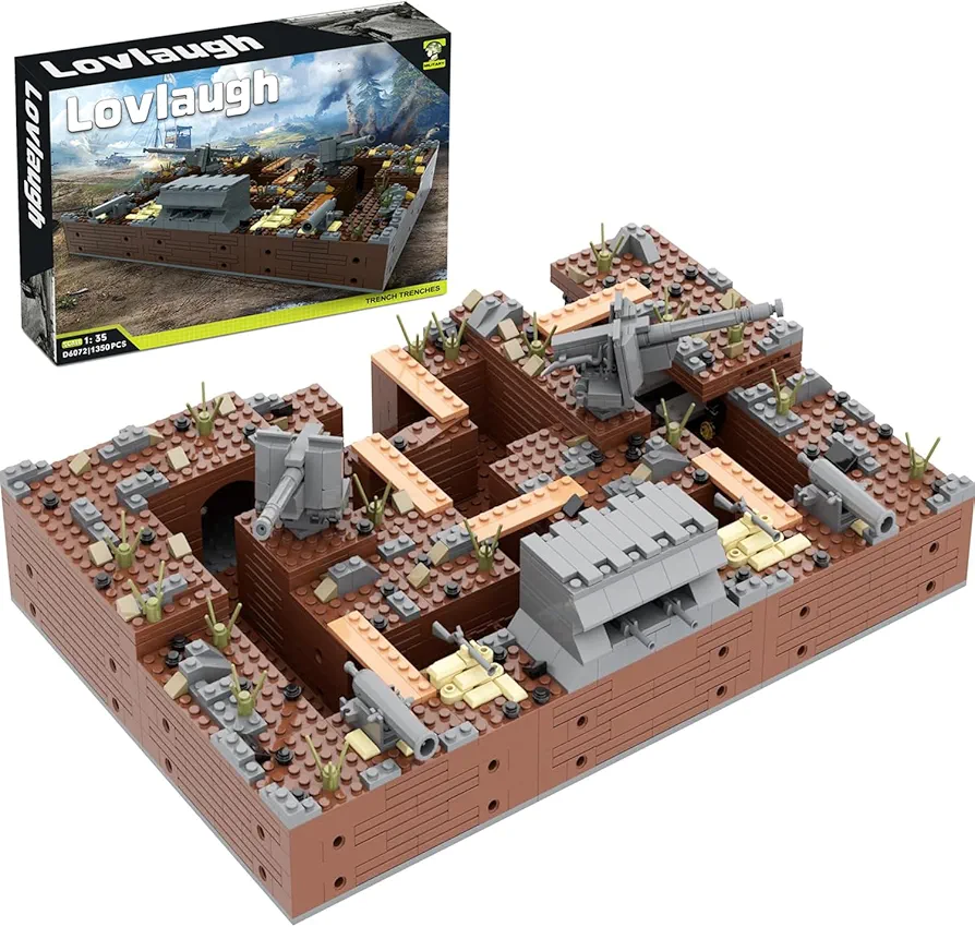 WW2 Military Base Bunker Trench Building Blocks (1350 Pcs) Including Fortresses, Anti-Aircraft Guns, Treatment Room， Perfectly Restore the WW2 Scene, the Best Gift for Children who Love Military