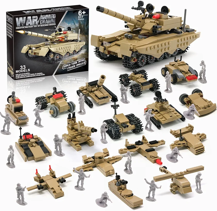 Army Tank Toy Building Blocks Set, Create a Armored Tank or 16 Small Military Models, with Toy Soldiers, Great Army Men Toys Gifts for Boys Kids and Teens Age 6+ Year Old