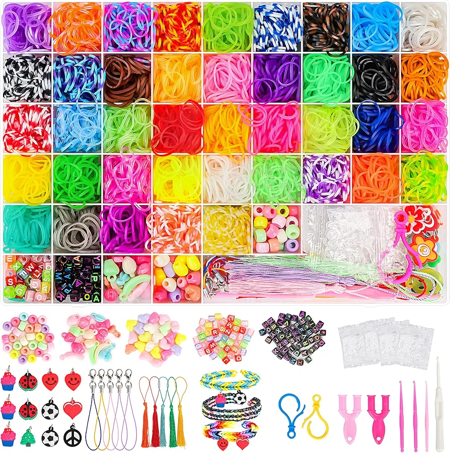 UUEMB 6000+ Rubber Band Bracelet Kit, Colorful Loom Bracelet Making Kit with Storage Box, DIY Art Craft Kit with Charms Beads for Beginners Kids Girls Boys Birthday Parties Christmas Gift